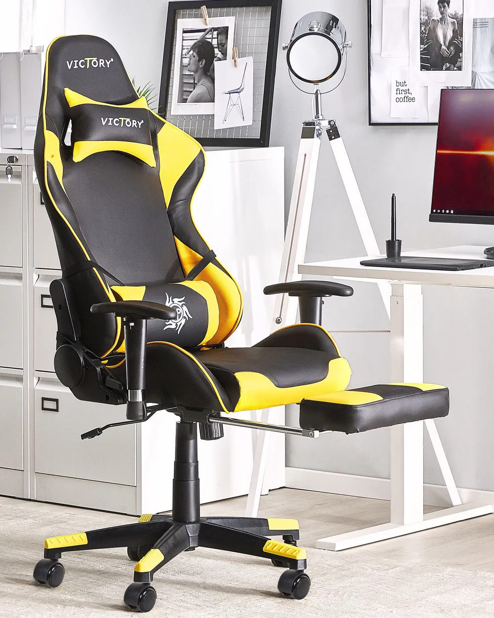 Online Beliani Pelituoli Keinonahka Musta/Keltainen Victory