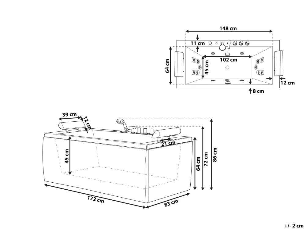Hot Beliani Poreamme Led-Valot Valkoinen 172 X 83 Cm Montego