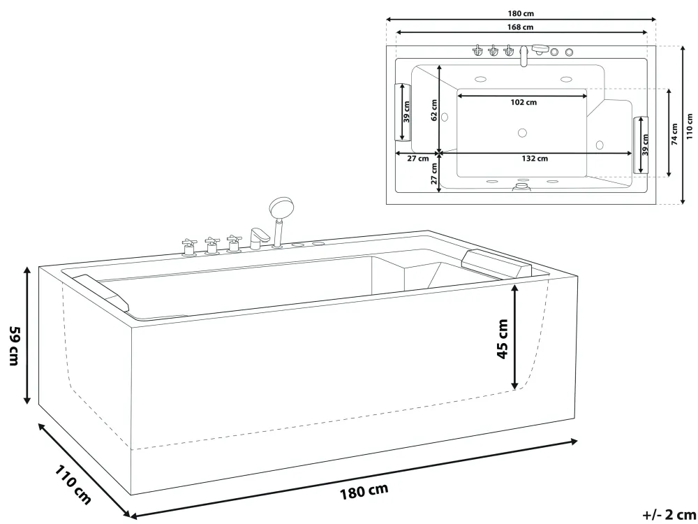 Kylpy- & Poreammeet<Beliani Poreamme Vapaasti Seisova Valkoinen 180 X 110 Cm Saona