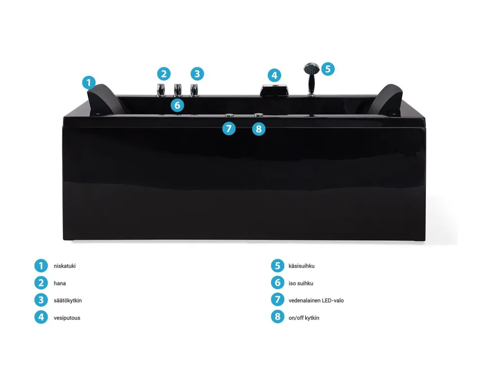 Kylpy- & Poreammeet<Beliani Poreamme Vasenk. Led-Valot Musta 183 X 90 Cm Varadero