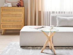 Cheap Beliani Poytasetti Lasitasolla Kumipuu Vaalea Puu 2 Kpl Valley