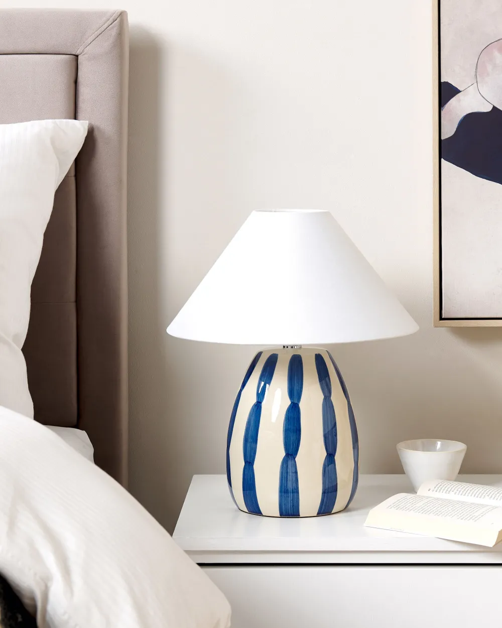 Valaisimet<Beliani Poytavalaisin Keraaminen Vaalea Beige/Sininen Luchetti