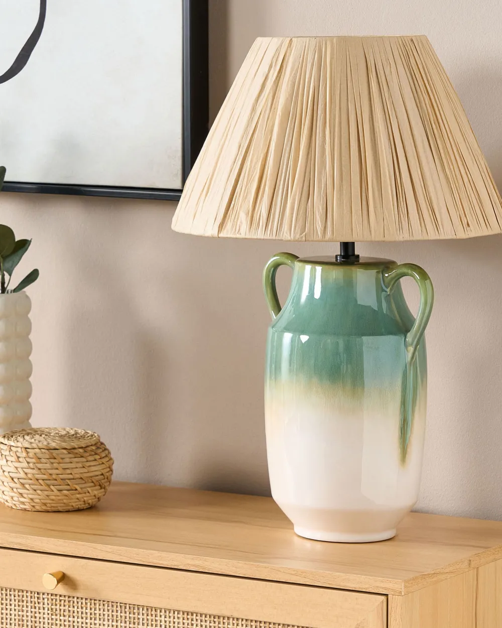 Valaisimet<Beliani Poytavalaisin Keraaminen Vihrea/Valkoinen Limones