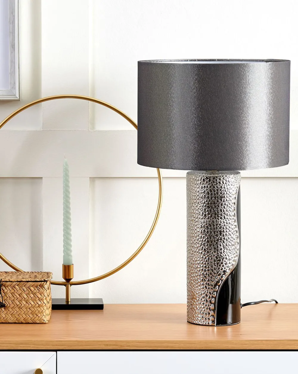 Valaisimet<Beliani Poytavalaisin Posliini Musta/Hopea Aiken