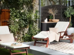 Ulkokalusteet<Beliani Puinen Aurinkotuoli Luonnonvalkoisella Pehmusteella Toscana