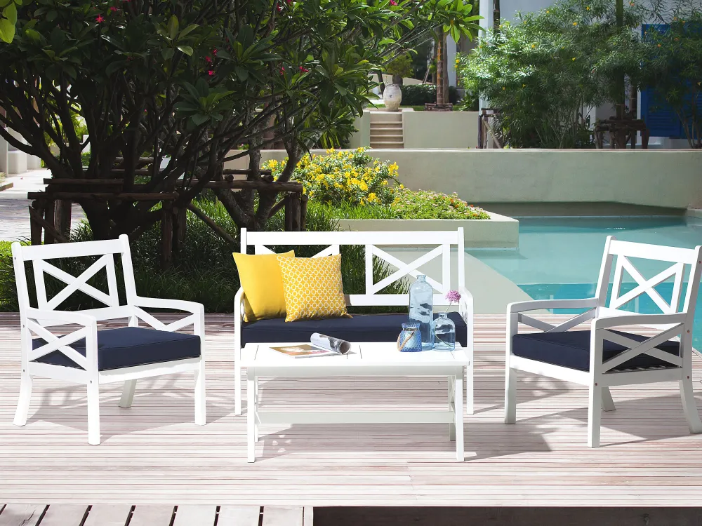 Hot Beliani Puinen Istuinryhma Puutarhaan Sininen Baltic