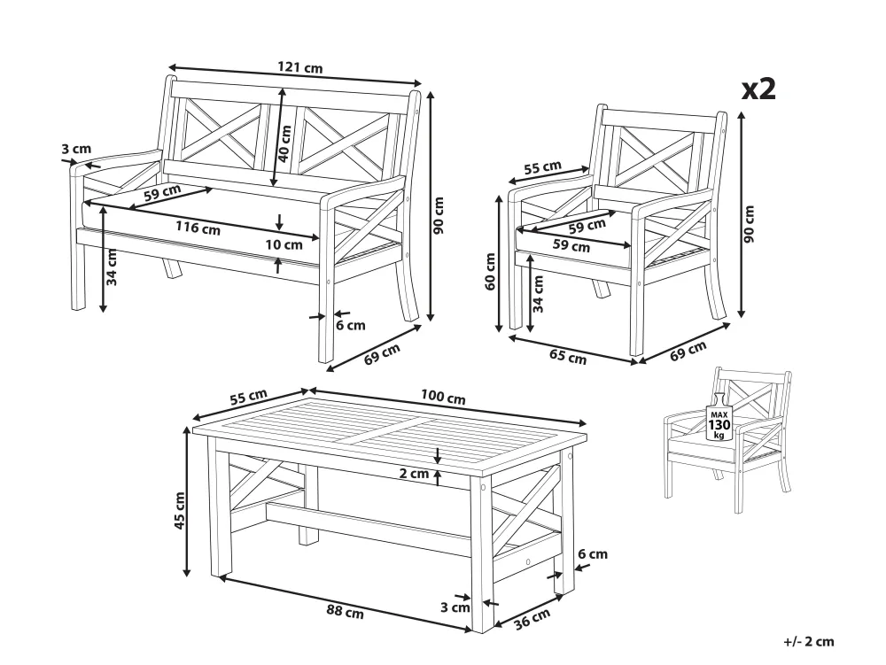 Hot Beliani Puinen Istuinryhma Puutarhaan Sininen Baltic