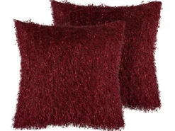 New Beliani Punainen 2 Kpl Koristetyynysetti Hapsuilla 45 X 45 Cm Hellebore