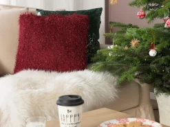 New Beliani Punainen 2 Kpl Koristetyynysetti Hapsuilla 45 X 45 Cm Hellebore