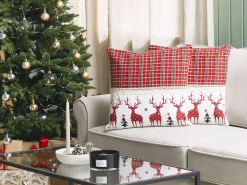 Tekstiilit<Beliani Punavalkoinen 2 Kpl Koristetyynysetti 45 X 45 Cm Robbie