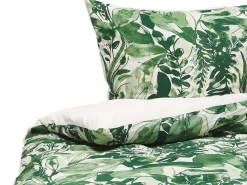 New Beliani Pussilakanasetti Puuvilla Valkoinen/Vihrea 155 X 220 Cm Greenwood