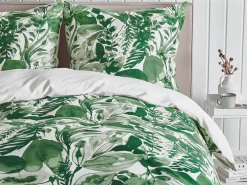 New Beliani Pussilakanasetti Puuvilla Valkoinen/Vihrea 155 X 220 Cm Greenwood