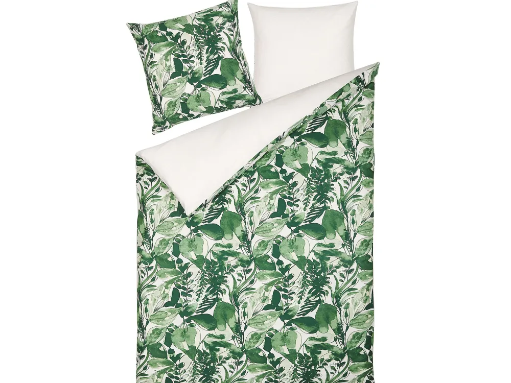 New Beliani Pussilakanasetti Puuvilla Valkoinen/Vihrea 155 X 220 Cm Greenwood