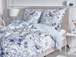 Tekstiilit<Beliani Pussilakanasetti Satiinipuuvilla Valkoinen/Sininen 155 X 220 Cm Ballard