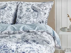 Tekstiilit<Beliani Pussilakanasetti Satiinipuuvilla Valkoinen/Sininen 155 X 220 Cm Ballard