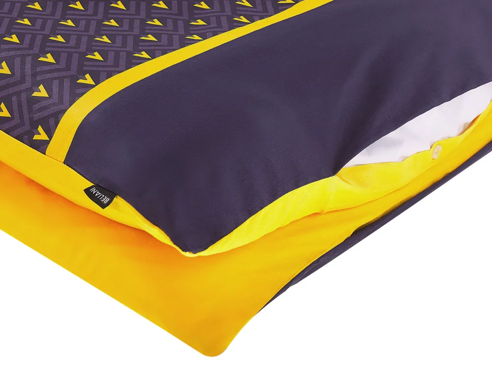 Outlet Beliani Pussilakanasetti Satiinipuuvilla Tummansininen/Keltainen 135 X 200 Cm Wallingford