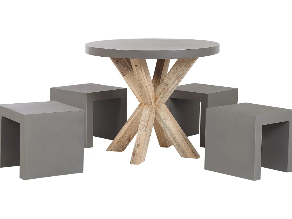 Ulkokalusteet<Beliani Puutarhakalustesetti 4 Hengelle Harmaa Betoniefektilla Pyorea Olbia/Taranto