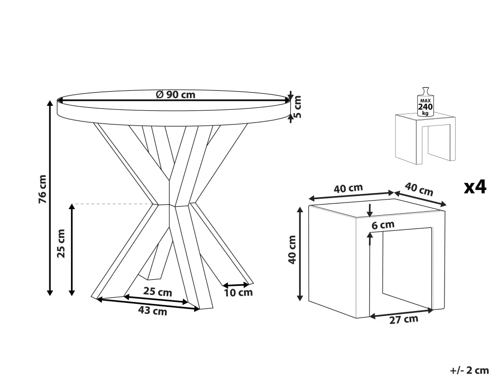 Ulkokalusteet<Beliani Puutarhakalustesetti 4 Hengelle Harmaa Betoniefektilla Pyorea Olbia/Taranto