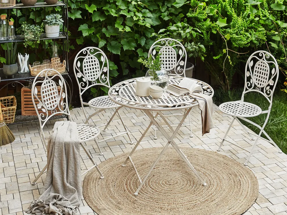 Ulkokalusteet<Beliani Puutarhakalustesetti Metallinen Luonnonvalkoinen Bivio