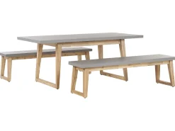 Ulkokalusteet<Beliani Puutarhakalustesetti Poydalla Ja 2 Penkilla Harmaa/Vaalea Puu Oria