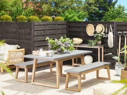 Ulkokalusteet<Beliani Puutarhakalustesetti Poydalla Ja 2 Penkilla Harmaa/Vaalea Puu Oria