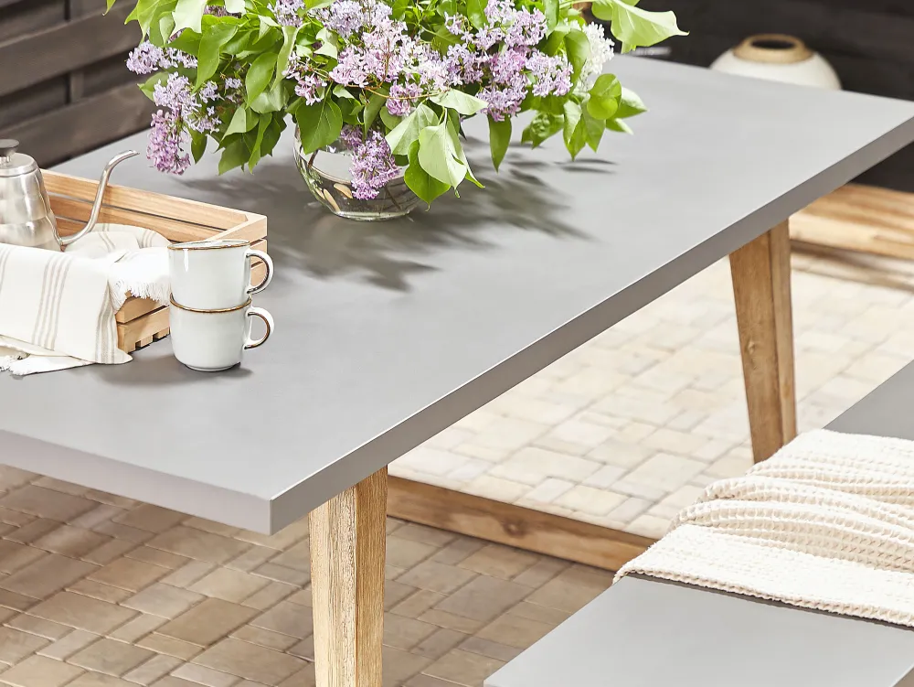 Ulkokalusteet<Beliani Puutarhakalustesetti Poydalla Ja 2 Penkilla Harmaa/Vaalea Puu Oria