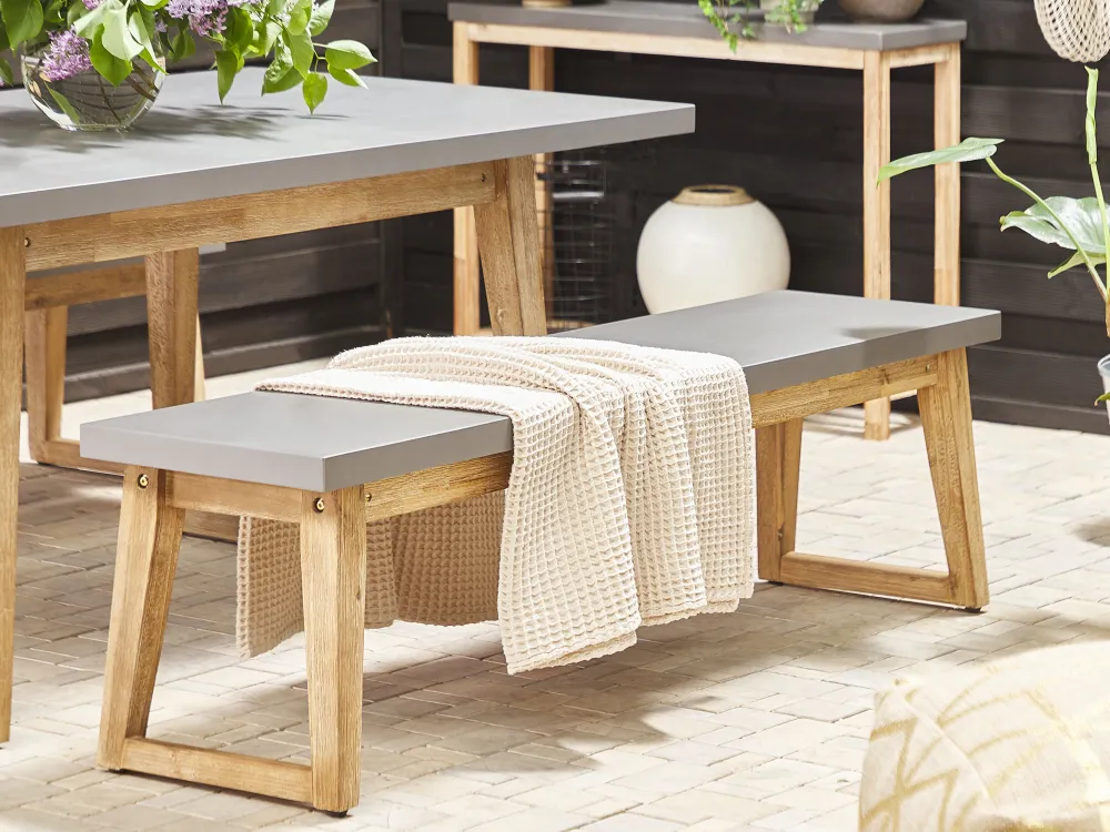 Ulkokalusteet<Beliani Puutarhakalustesetti Poydalla Ja 2 Penkilla Harmaa/Vaalea Puu Oria