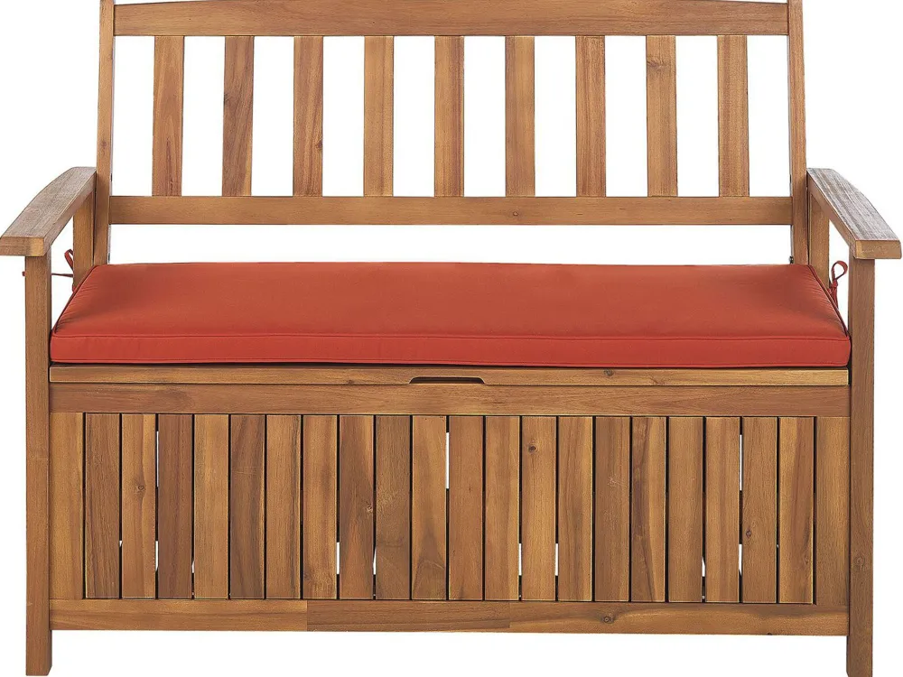 Ulkokalusteet<Beliani Puutarhapenkki Akasiapuu Säilytystila Punainen 120 Cm Sovana