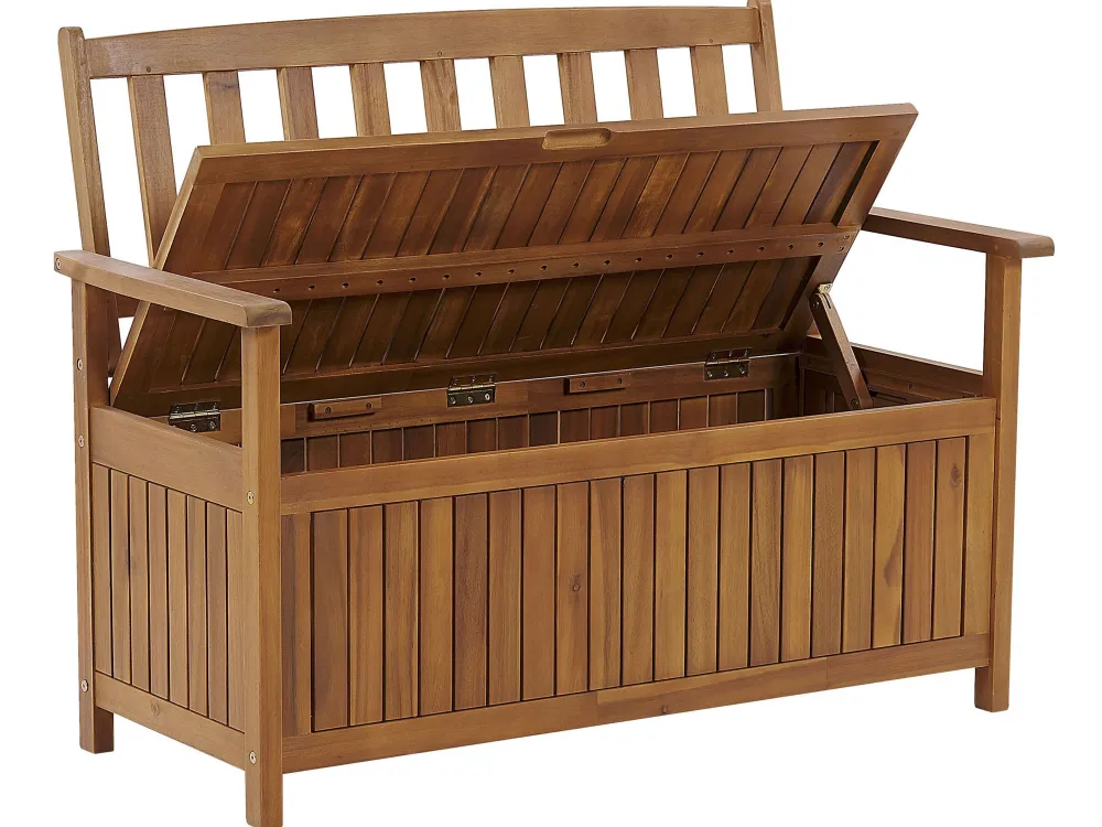 Ulkokalusteet<Beliani Puutarhapenkki Akasiapuu Säilytystila Punainen 120 Cm Sovana