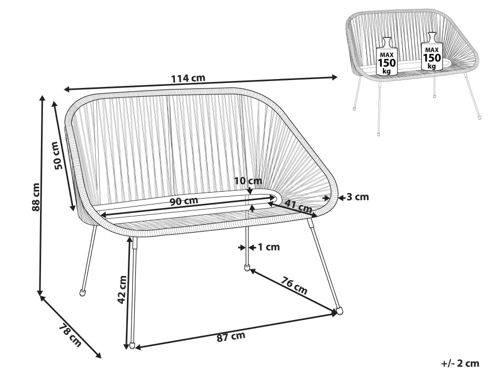 Hot Beliani Puutarhapenkki Polyrottinki Musta 114 Cm Acapulco