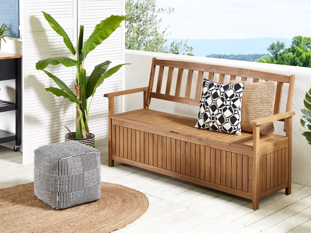 Ulkokalusteet<Beliani Puutarhapenkki Vaalea Akasiapuu Säilytystila 160 Cm Sovana