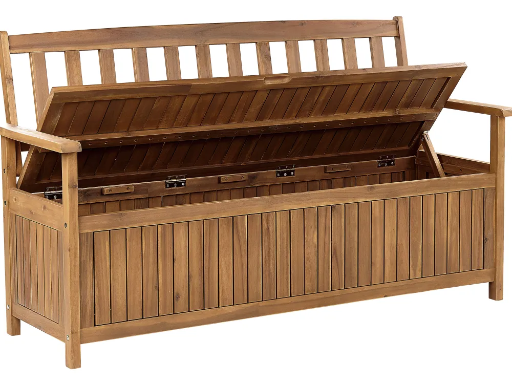 Ulkokalusteet<Beliani Puutarhapenkki Vaalea Akasiapuu Säilytystila 160 Cm Sovana