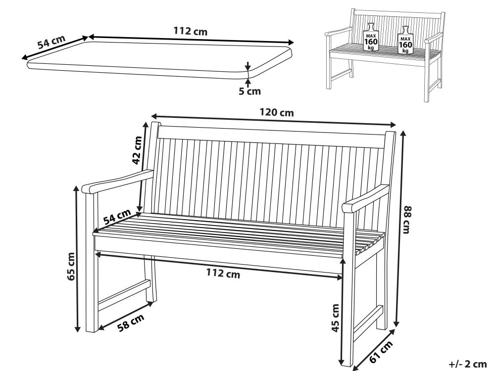 Fashion Beliani Puutarhapenkki Ymparistoa Saastavaa Akasia-Puuta 120 Cm Tummansinisella Pehmusteella Vivara