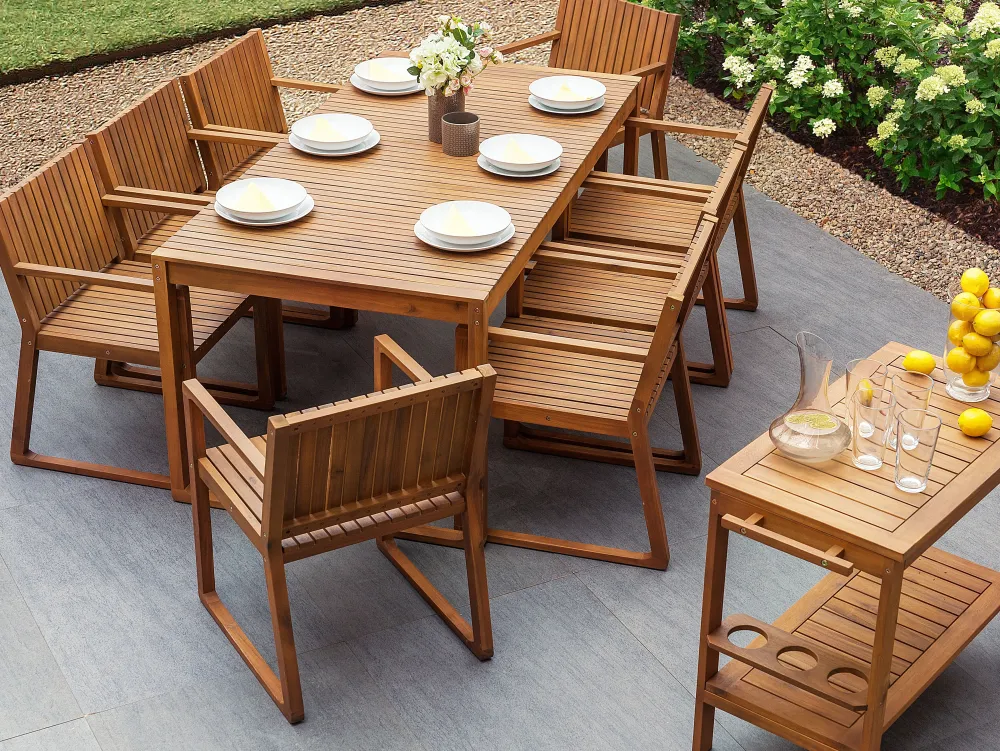 Pöydät<Beliani Puutarhapoyta Akaasia Vaalea Puu 180 X 90 Cm Sassari