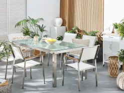 Pöydät<Beliani Puutarhapoyta Lasitasolla Kirkas 180 X 90 Cm Grosseto