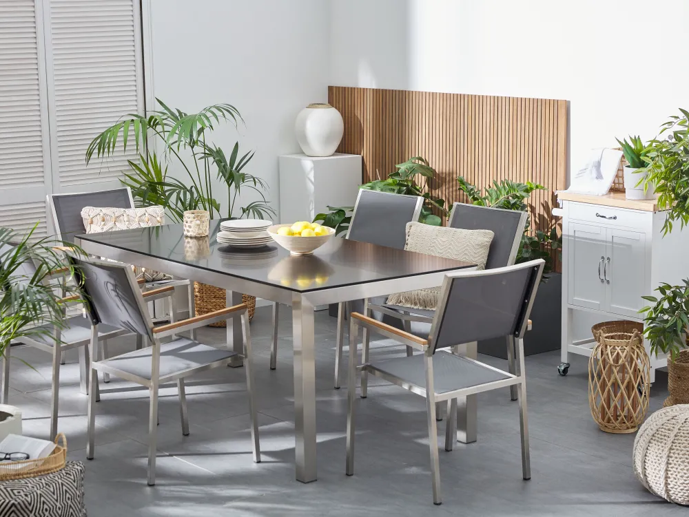 Best Sale Beliani Puutarhapoyta Lasitasolla Musta 180 X 90 Cm Grosseto