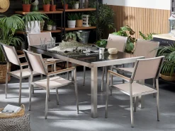 Pöydät<Beliani Puutarhapoyta 3-Osainen Graniittitaso Musta 180 X 90 Cm Grosseto