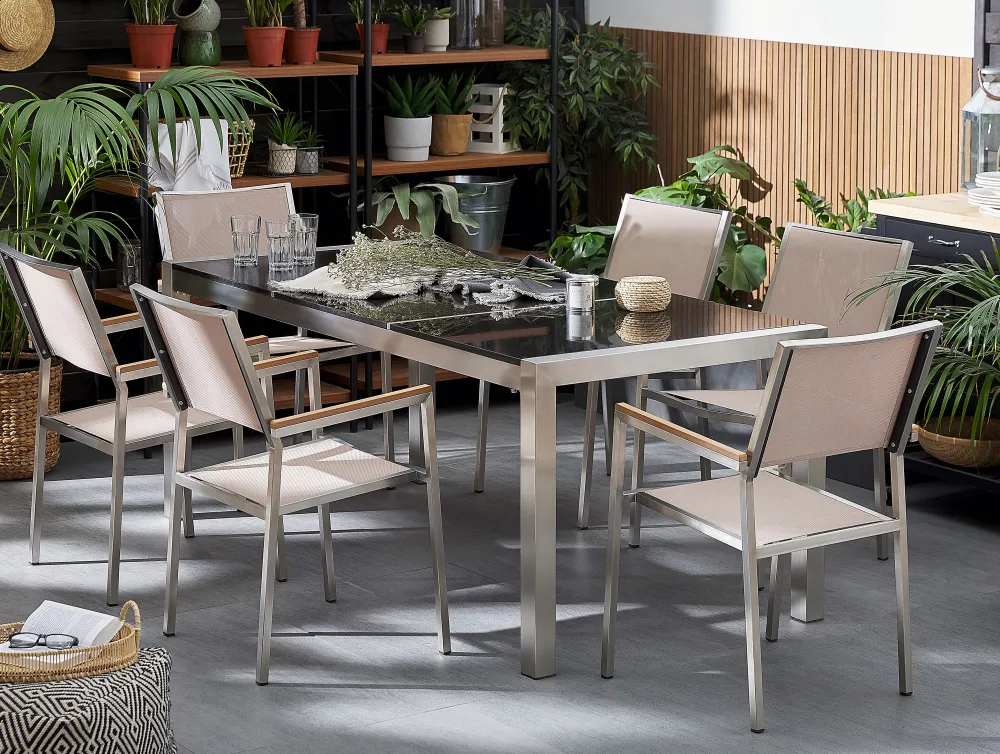 Pöydät<Beliani Puutarhapoyta 3-Osainen Graniittitaso Musta 180 X 90 Cm Grosseto