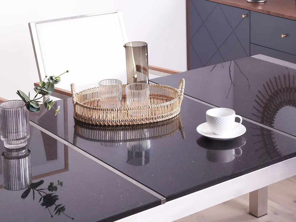 Pöydät<Beliani Puutarhapoyta 3-Osainen Graniittitaso Musta 180 X 90 Cm Grosseto