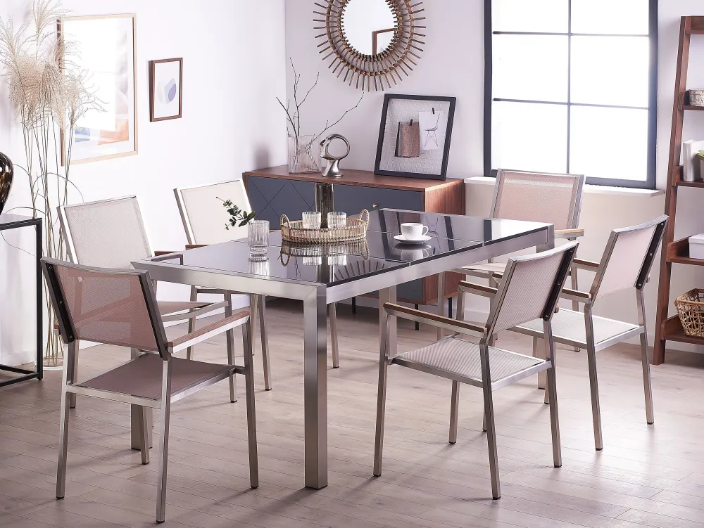 Pöydät<Beliani Puutarhapoyta 3-Osainen Graniittitaso Musta 180 X 90 Cm Grosseto