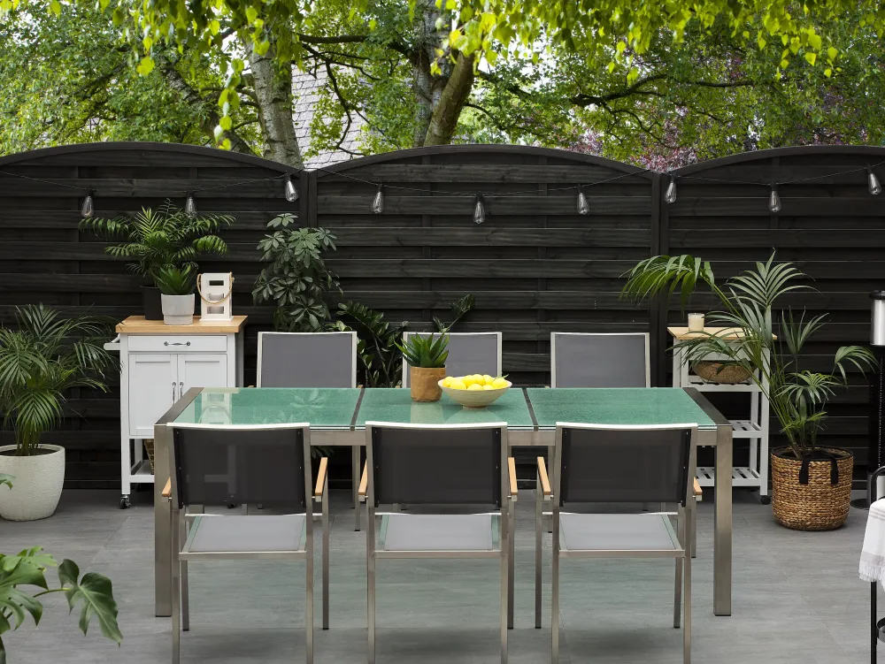 Pöydät<Beliani Puutarhapoyta 3-Osainen Lasitaso Kirkas 220 X 100 Cm Grosseto