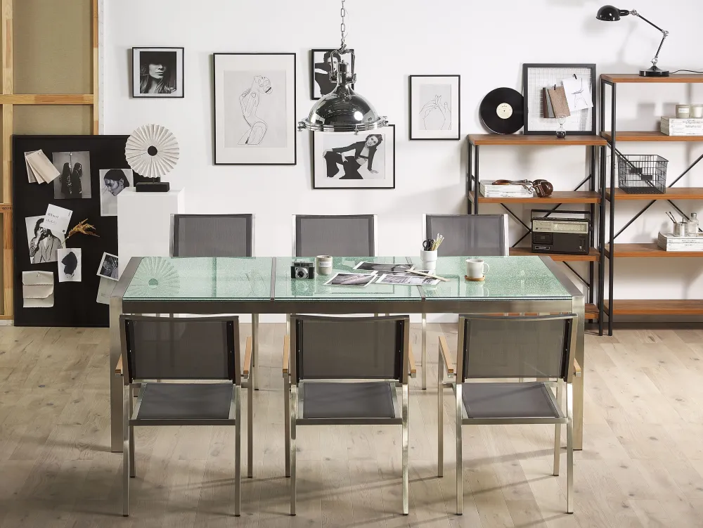 Pöydät<Beliani Puutarhapoyta 3-Osainen Lasitaso Kirkas 220 X 100 Cm Grosseto