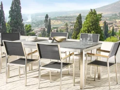 Clearance Beliani Puutarhapoyta Poltettu Graniittitaso Musta 180 X 90 Cm Grosseto