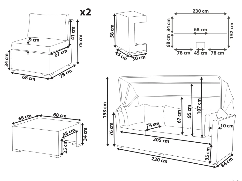 Ulkokalusteet<Beliani Puutarharyhma 6-Istuttava Harmaa Corte