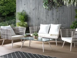 Ulkokalusteet<Beliani Puutarhasohvasetti Luonnonvalkoinen Ragusa