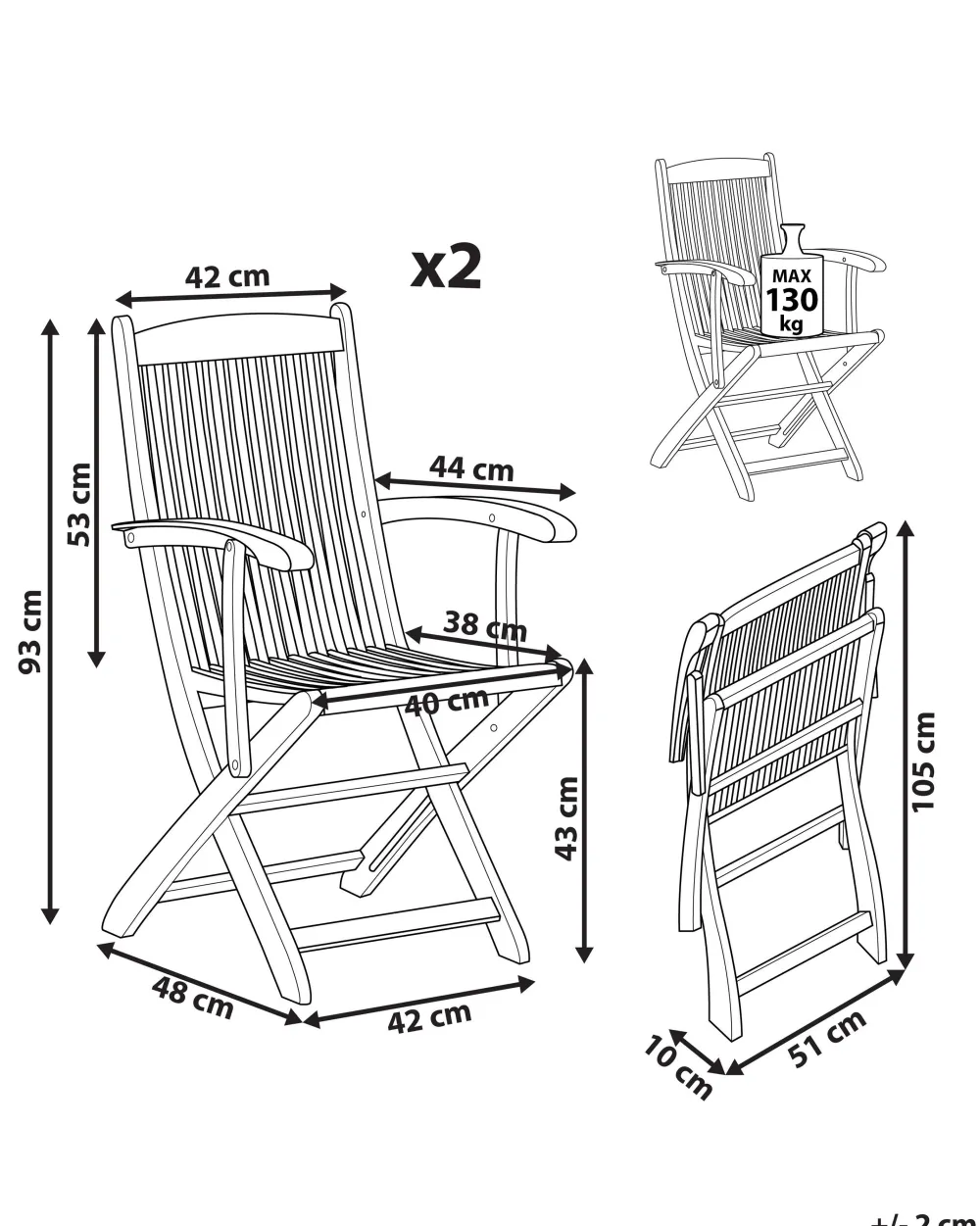 Ulkokalusteet<Beliani Puutarhatuoli 2 Kpl Puinen Maui