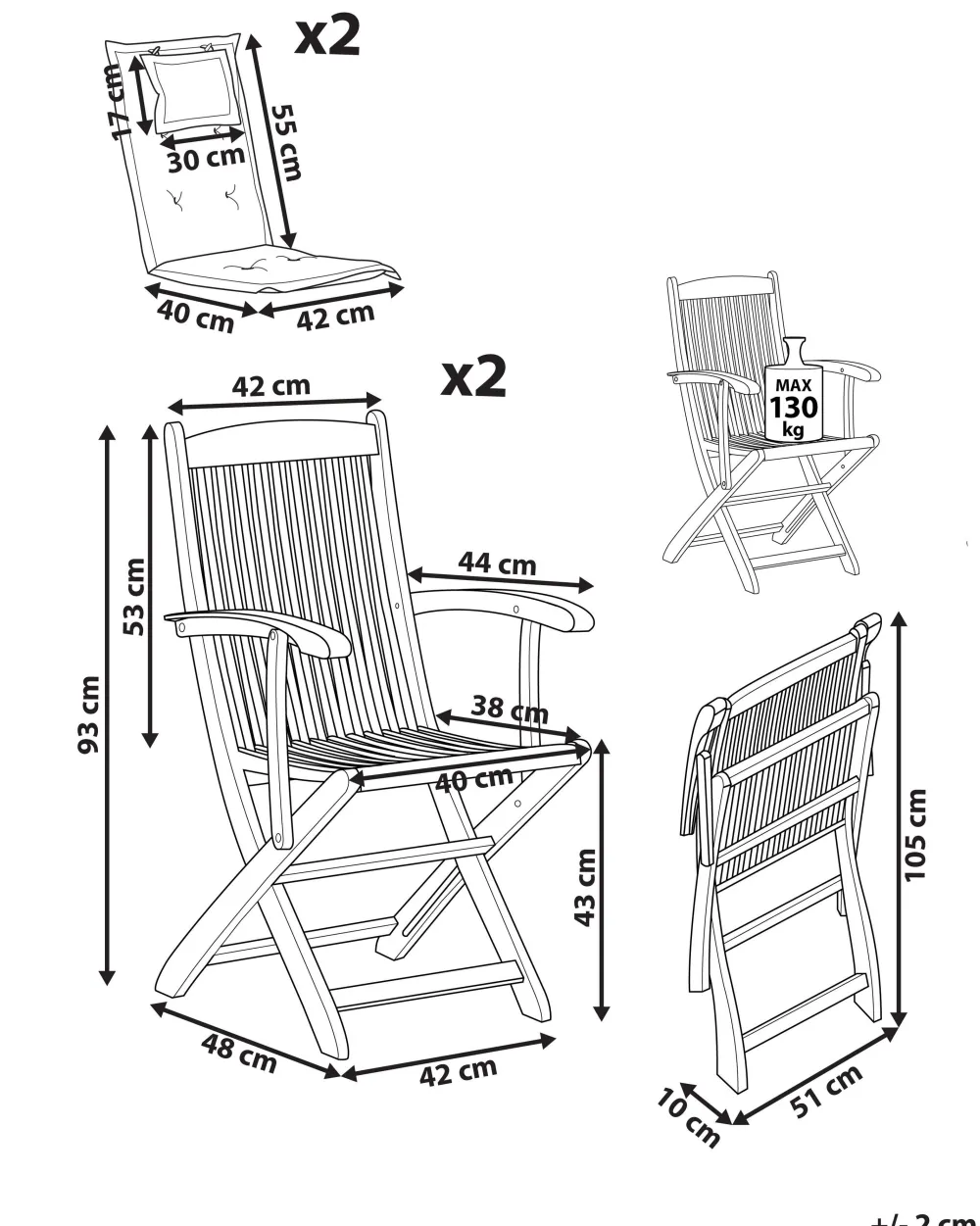 Ulkokalusteet<Beliani Puutarhatuoli 2 Kpl Punainen Paallinen Maui