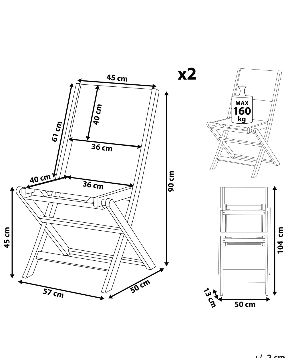 Ulkokalusteet<Beliani Puutarhatuoli Akaasia Tumma Puu 2 Kpl Cesana