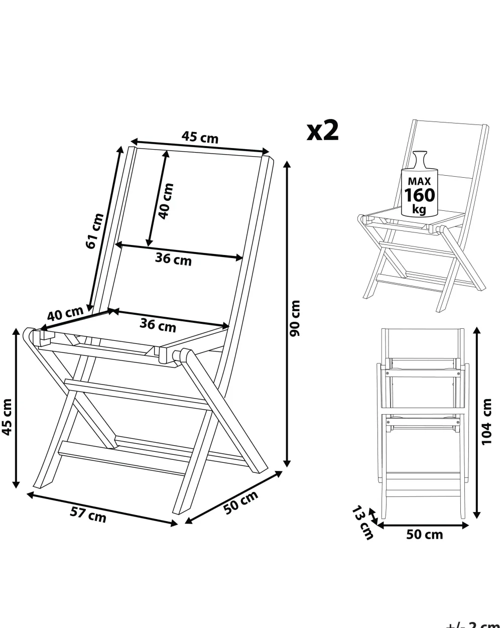 New Beliani Puutarhatuoli Akaasia Vaalea Puu 2 Kpl Cesana