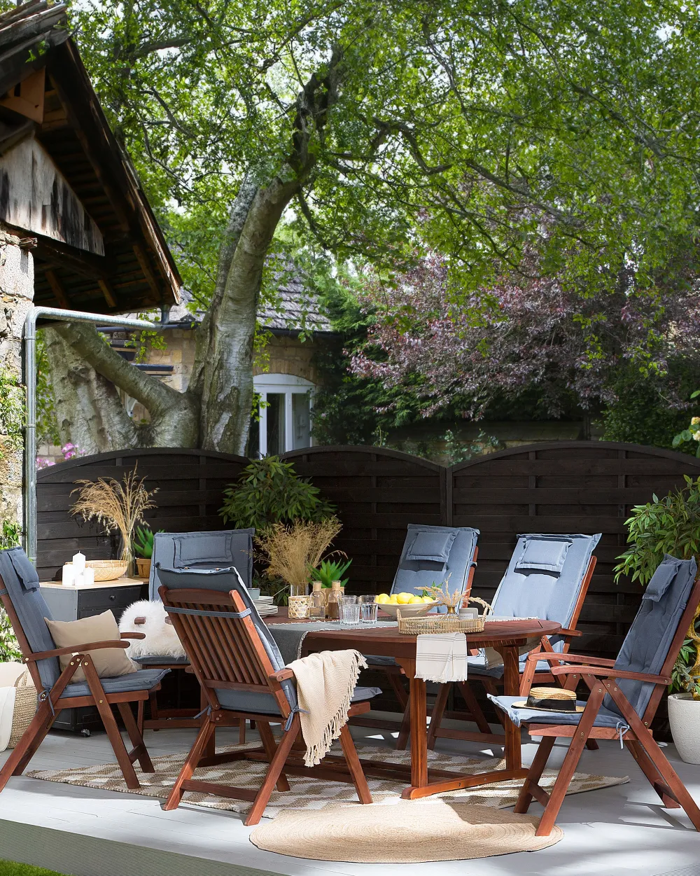 Ulkokalusteet<Beliani Puutarhatuoli Akasiapuu Tumma Puu/Sininen 6 Kpl Toscana